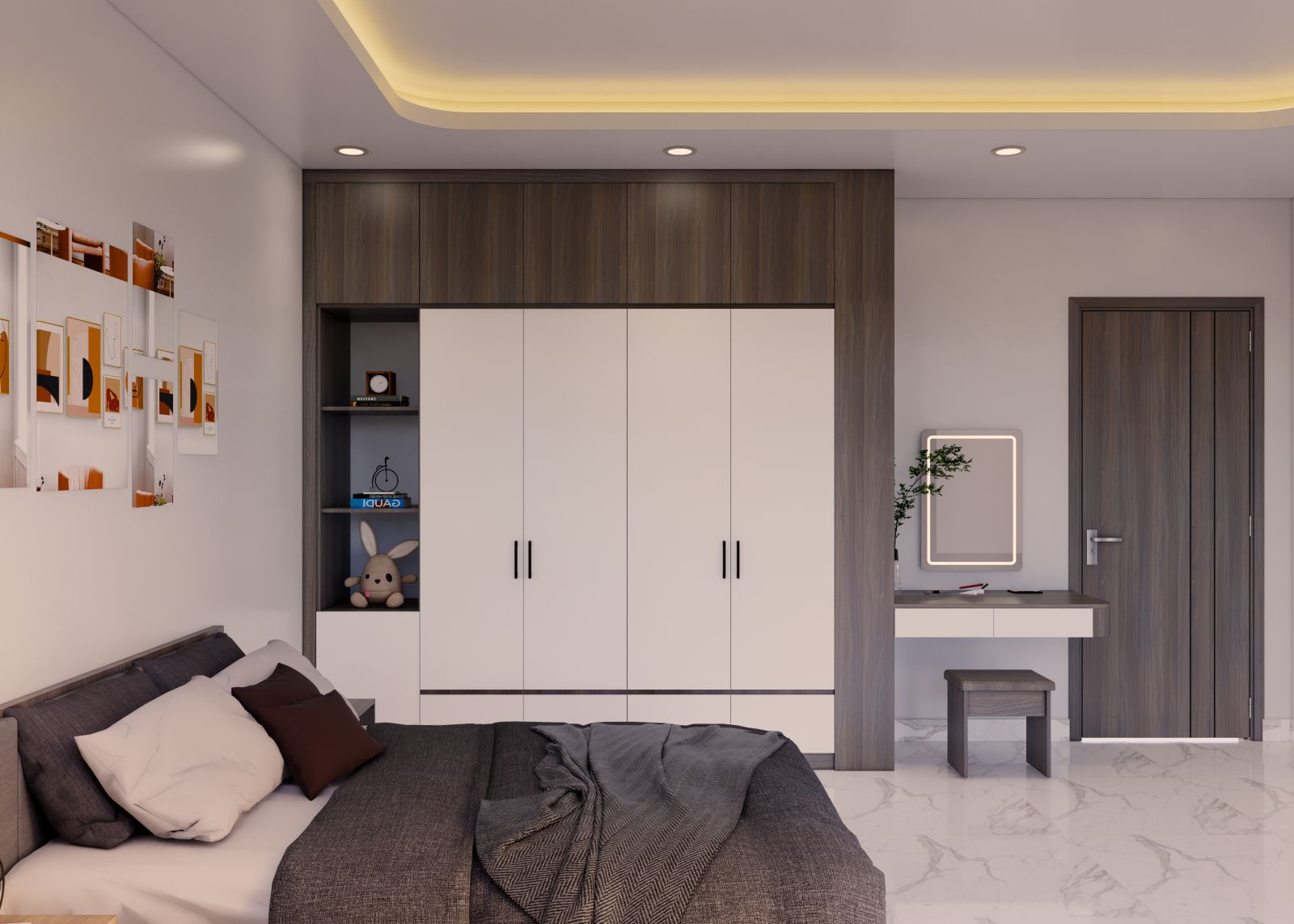 Bàn trang điểm tích hợp trong phòng ngủ hiện đại
